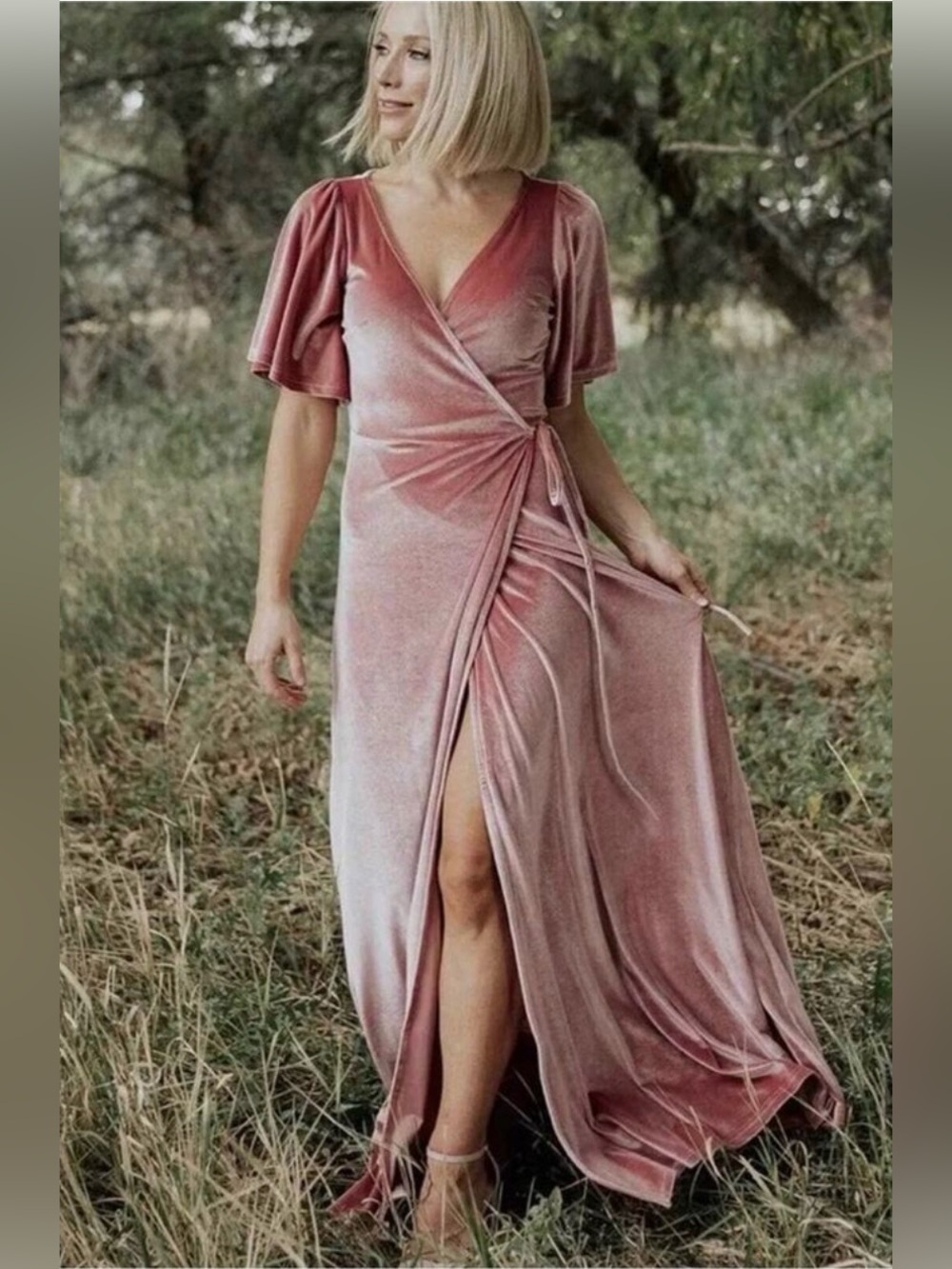 Baltic Born Meghan Velvet Wrap Maxi Dress in Mauve